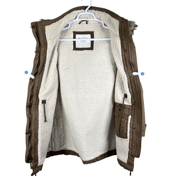 Abercrombie & Fitch Womens Large Faux Fur Hood Sherpa Lined Parka Jacket Brown - Picture 4 of 16